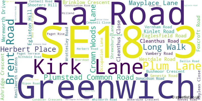 A word cloud for the SE18 3 postcode